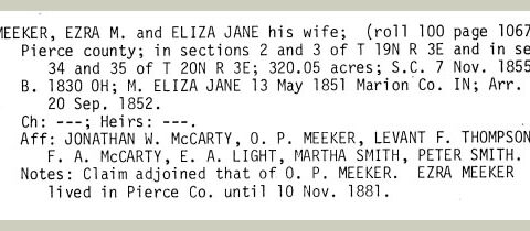 Ezra Meeker Donation Land Claim Information on file with S.O.S
